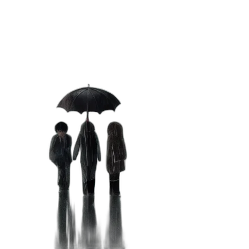 umbrella, staff, jacket, concept art, photorealistic, 3d render, rain, fog transparent PNG cut-out