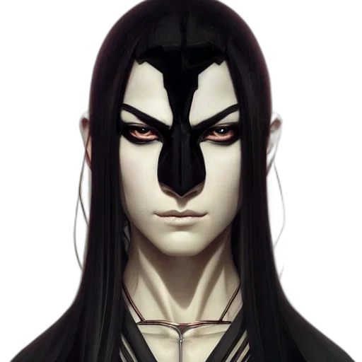 mask, face, staff, fantasy art, concept art, photorealistic, anime, dark transparent PNG cut-out