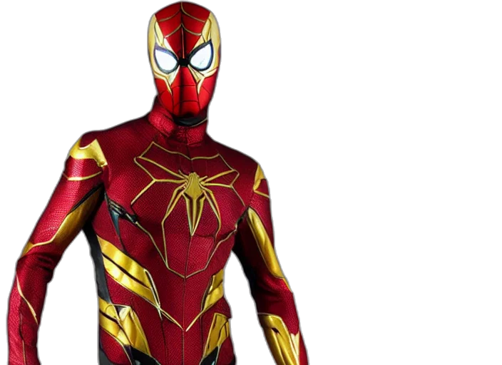 3d render, concept art, comic book art, iron, spider, suit, red, gold transparent PNG cut-out