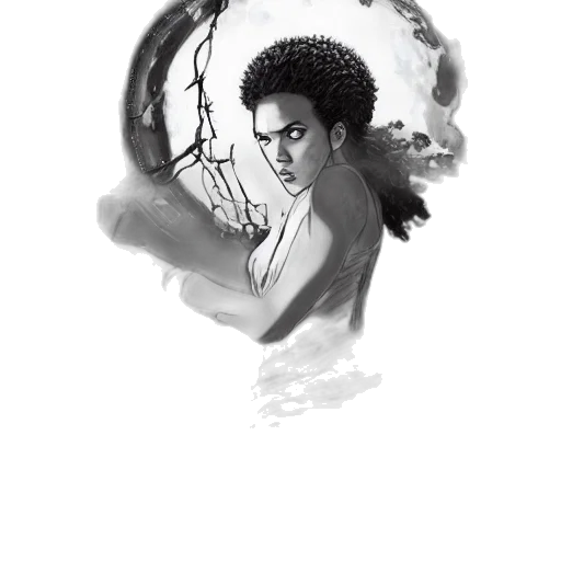 comic book art, concept art, fantasy art, photorealistic, underwater, outer space, fire, monochrome transparent PNG cut-out