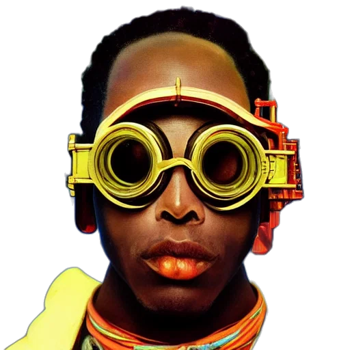 mask, face, robot, staff, concept art, colourful, vfx, upper transparent PNG cut-out