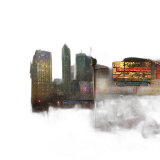 concept art, photorealistic, 3d render, fantasy art, fog, city street, rain, snow transparent PNG cut-out