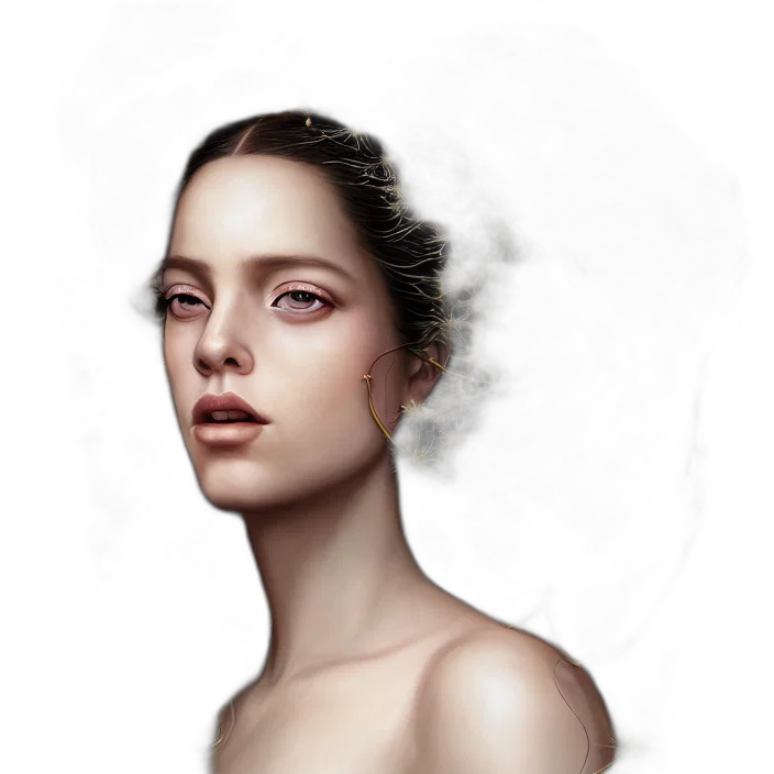 face, jewelry, hair, dress, photorealistic, fantasy art, concept art, oil painting transparent PNG cut-out