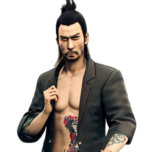 jacket, staff, concept art, photorealistic, fantasy art, cartoon, portrait, kiryu transparent PNG cut-out