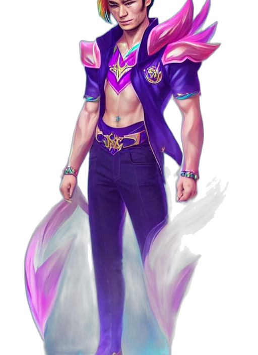 jacket, staff, concept art, fantasy art, vaporwave, cyberpunk, pastel, neon transparent PNG cut-out
