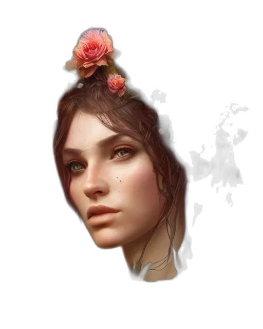 face, crown, flower, mask, fantasy art, photorealistic, concept art, oil painting transparent PNG cut-out