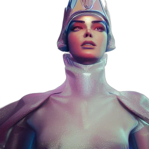 crown, robot, jewelry, 3d render, concept art, cyberpunk, vaporwave, underwater transparent PNG cut-out