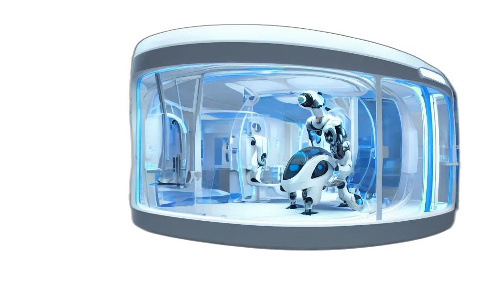 robot, concept art, 3d render, outer space, futuristic, enclosed, medical, pod transparent PNG cut-out