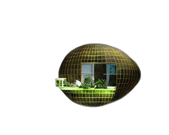 building, furniture, umbrella, hat, 3d render, photorealistic, concept art, vaporwave transparent PNG cut-out