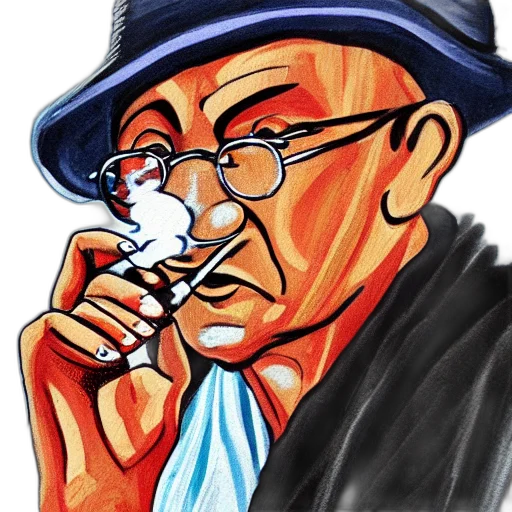 cartoon, comic book art, concept art, photorealistic, painting, mahatma, gandhi, smoking transparent PNG cut-out