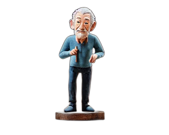 cartoon, 3d render, concept art, ian, mckellen, figurine, pixar, sad transparent PNG cut-out