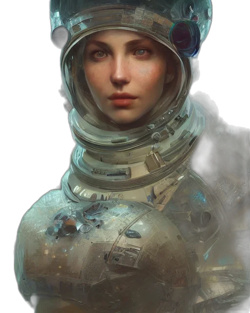 robot, face, concept art, fantasy art, photorealistic, oil painting, outer space, underwater transparent PNG cut-out