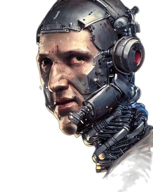 robot, face, cyberpunk, concept art, photorealistic, 3d render, half, masked transparent PNG cut-out