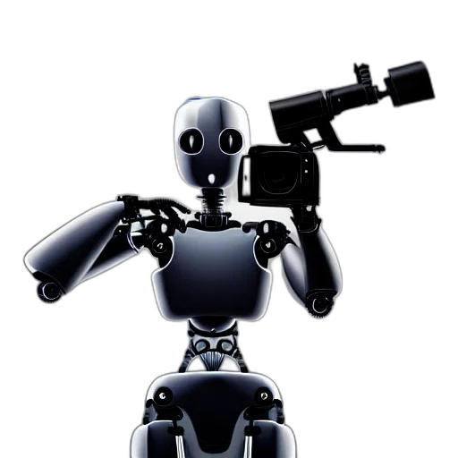 robot, staff, 3d render, concept art, cartoon, armed, anthropomorphic, killing transparent PNG cut-out