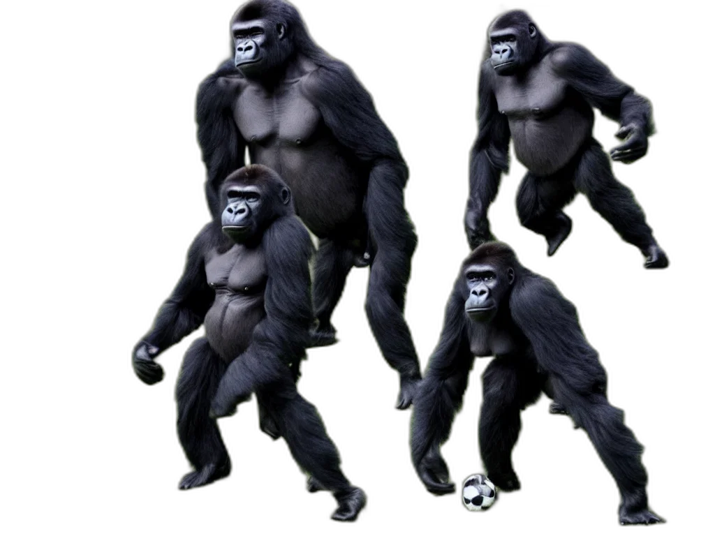 animal, creature, concept art, 3d render, photorealistic, gorilla, playin, soccer transparent PNG cut-out
