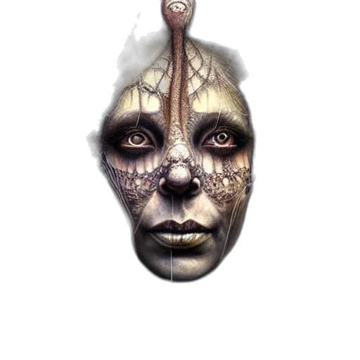mask, face, jewelry, creature, fantasy art, concept art, photorealistic, comic book art transparent PNG cut-out