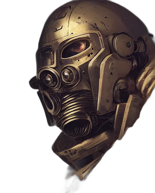 mask, face, robot, weapon, concept art, cyberpunk, 3d render, comic book art transparent PNG cut-out