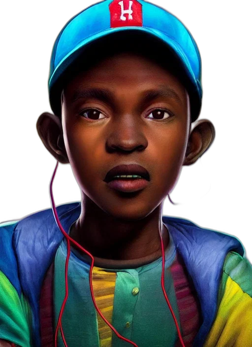 face, jacket, hat, photorealistic, concept art, cartoon, 3d render, neon transparent PNG cut-out