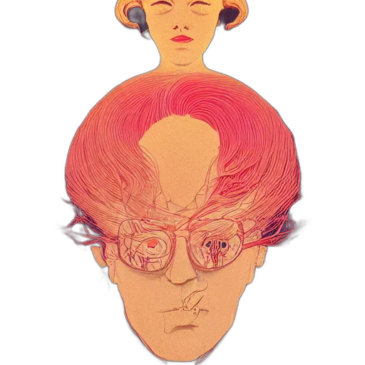 mask, face, crown, hair, watercolor, vaporwave, concept art, anime transparent PNG cut-out