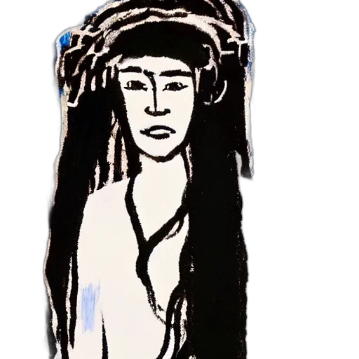 dress, hat, hair, staff transparent PNG cut-out
