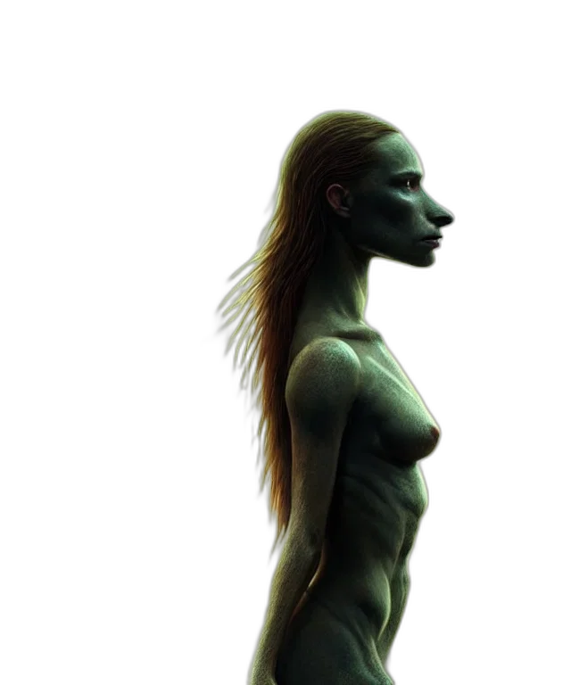 creature, face, dress, hair, 3d render, concept art, photorealistic, fantasy art transparent PNG cut-out