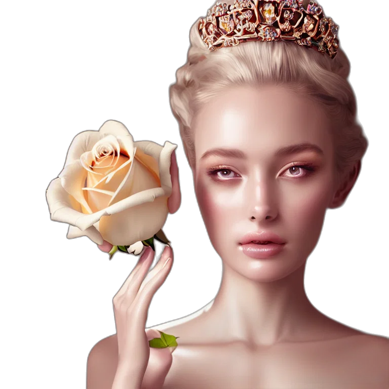 crown, jewelry, flower, face, photorealistic, fantasy art, oil painting, 3d render transparent PNG cut-out