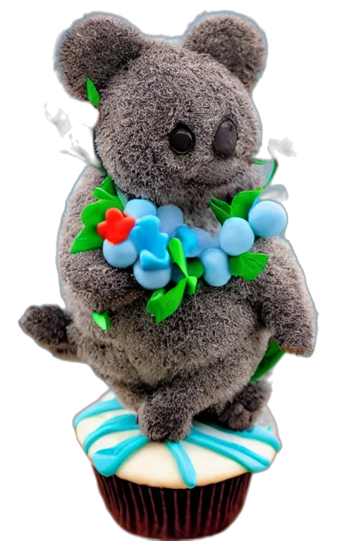 staff, 3d render, photorealistic, cupcake, koala, happy, birthday, party transparent PNG cut-out
