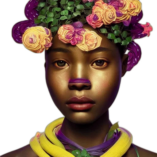 crown, face, flower, jewelry, photorealistic, concept art, fantasy art, 3d render transparent PNG cut-out
