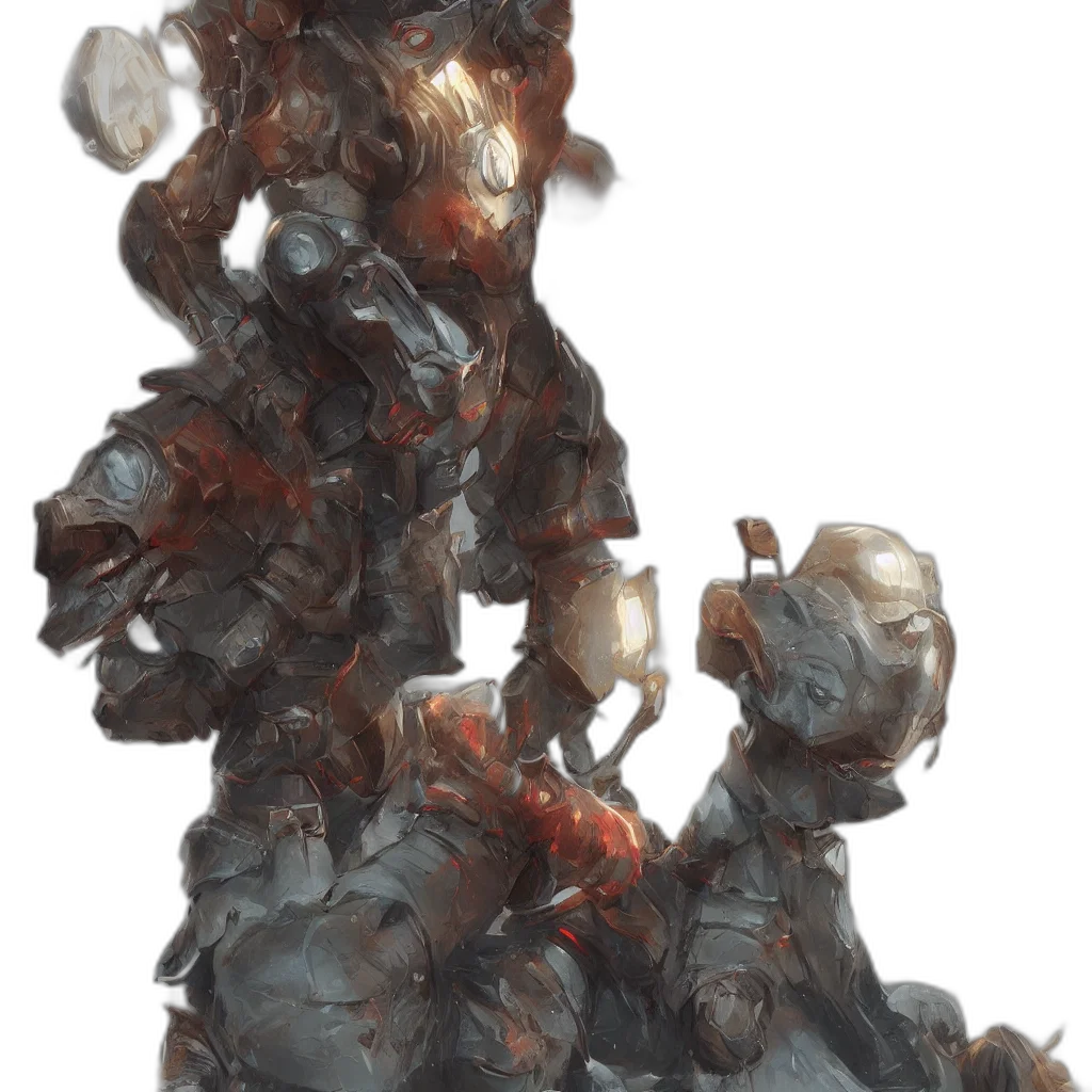 robot, staff, creature, crown, concept art, 3d render, fantasy art, photorealistic transparent PNG cut-out