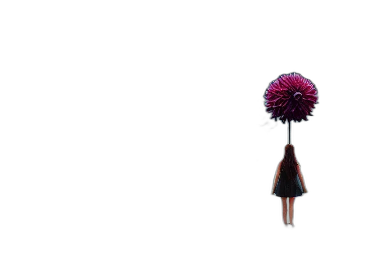 umbrella, flower, dress, hair, concept art, 3d render, pixel art, photorealistic transparent PNG cut-out