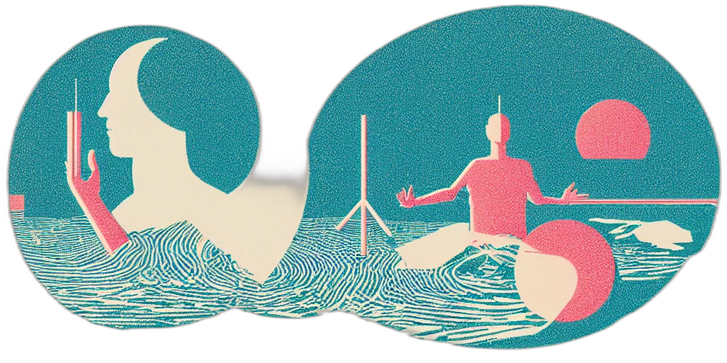 vaporwave, concept art, underwater, beach transparent PNG cut-out
