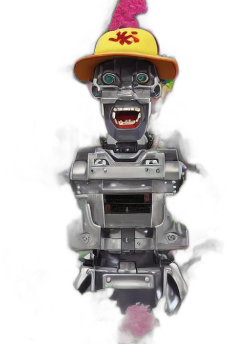 robot, face, staff, 3d render, concept art, cyberpunk, photorealistic, colourful transparent PNG cut-out