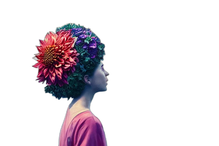 crown, hat, flower, hair, photorealistic, concept art, 3d render, colorful transparent PNG cut-out