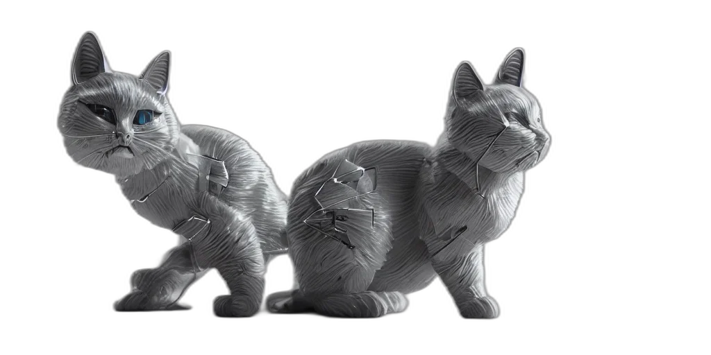 3d render, concept art, modern, cybernetic, cute, cat, made, porcelain transparent PNG cut-out