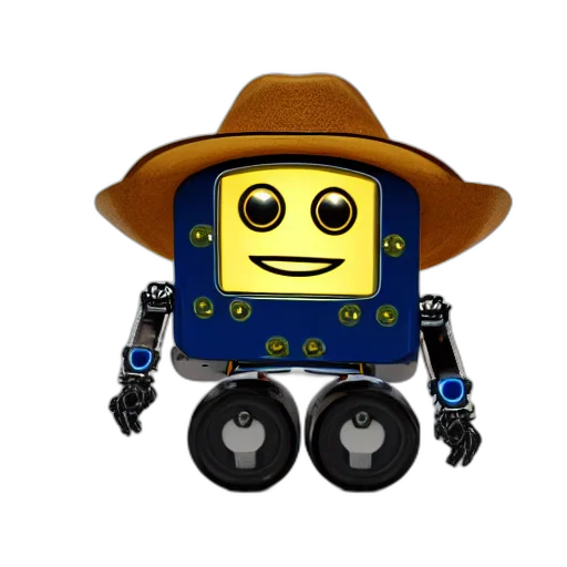 robot, hat, animal, staff, 3d render, concept art, cartoon, pixel art transparent PNG cut-out