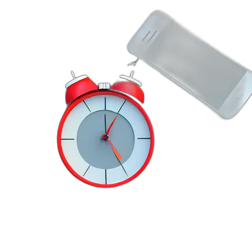 3d render, very, tiny, red, alarm, clock, looks, like transparent PNG cut-out