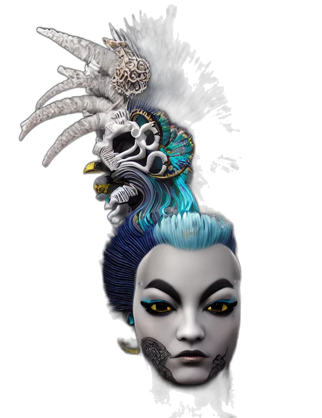 mask, crown, jewelry, face, concept art, fantasy art, 3d render, photorealistic transparent PNG cut-out
