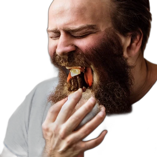 food, creature, jewelry, face, photorealistic, hairy, dude, eating transparent PNG cut-out