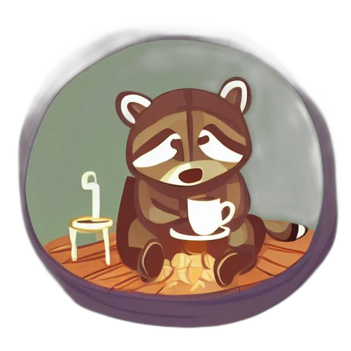 concept art, pixel art, fantasy art, 3d render, earth tones, little, raccoon, sitting transparent PNG cut-out