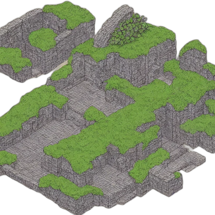 3d render, pixel art, concept art, fantasy art, forest, green, isometric, view transparent PNG cut-out