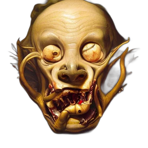 mask, face, creature, staff, concept art, photorealistic, 3d render, fantasy art transparent PNG cut-out