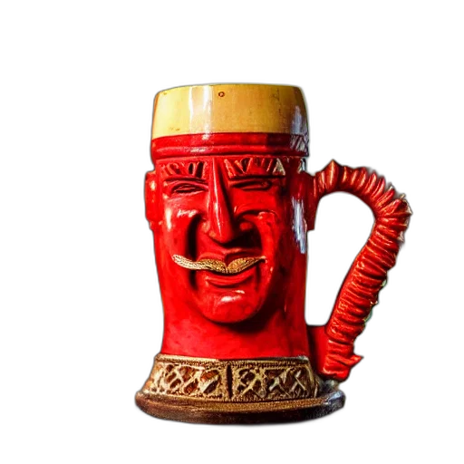 crown, face, bottle, mask, 3d render, photorealistic, red, closeup transparent PNG cut-out