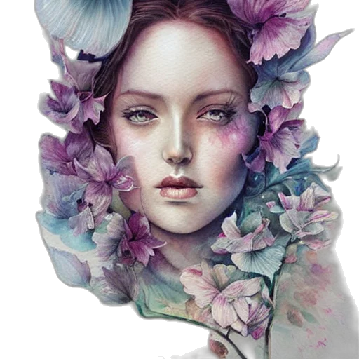 face, crown, flower, mask, photorealistic, fantasy art, watercolor, oil painting transparent PNG cut-out