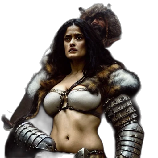 sword, fantasy art, concept art, photorealistic, comic book art, portrait, salma, hayek transparent PNG cut-out