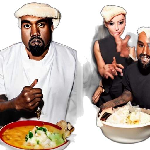 food, 3d render, photorealistic, concept art, kanye, west, dressed, congee transparent PNG cut-out
