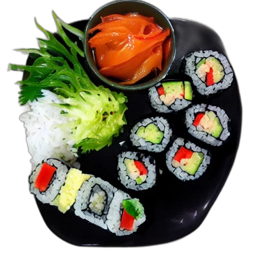 food, photorealistic, 3d render, monochrome, vegan, sushi, expensive, dinner transparent PNG cut-out