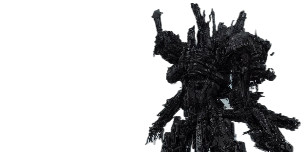 robot, creature, tree, weapon, concept art, 3d render, grimdark, tsutomu transparent PNG cut-out