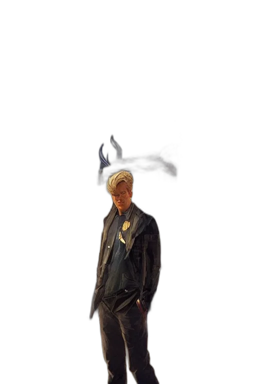 jacket, hat, mask, staff, concept art, photorealistic, cyberpunk, fantasy art transparent PNG cut-out