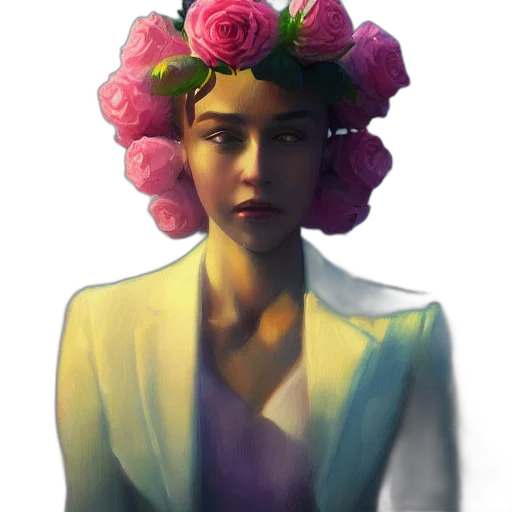 crown, flower, face, staff, concept art, photorealistic, oil painting, fantasy art transparent PNG cut-out