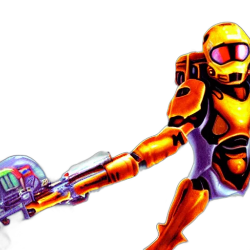 robot, weapon, concept art, pixel art, 3d render, vaporwave, metrometroid, metro transparent PNG cut-out